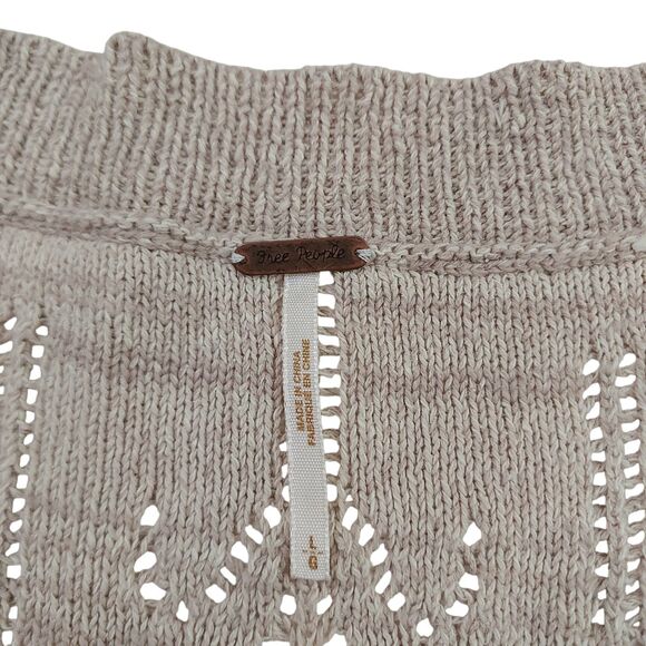 Free People Precious Pointelle Poncho Womens Large Brown Knitted V-Neck Bohemian - Picture 9 of 12